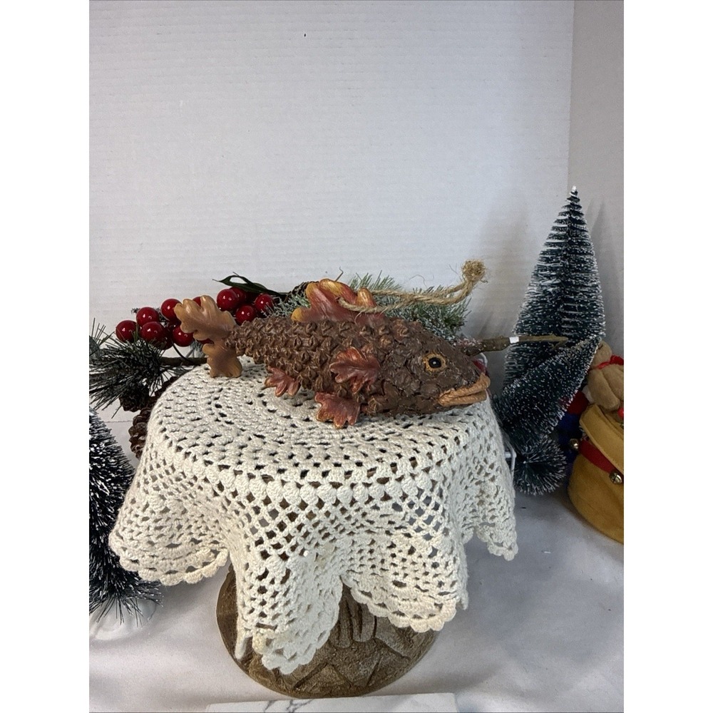 Pinecone Fish Christmas Ornament Rustic Lodge Primitive Fishing Hunting 5.5"